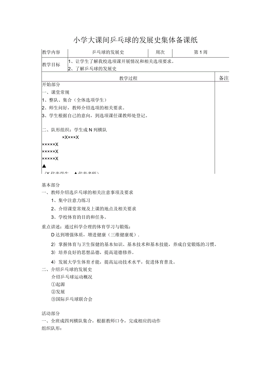 小学大课间乒乓球的发展史集体备课纸.docx_第1页