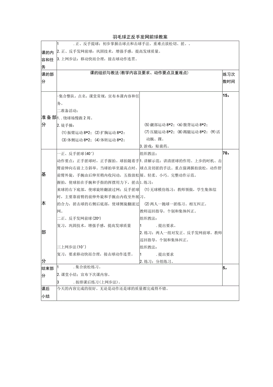 羽毛球正反手发网前球教案.docx_第1页