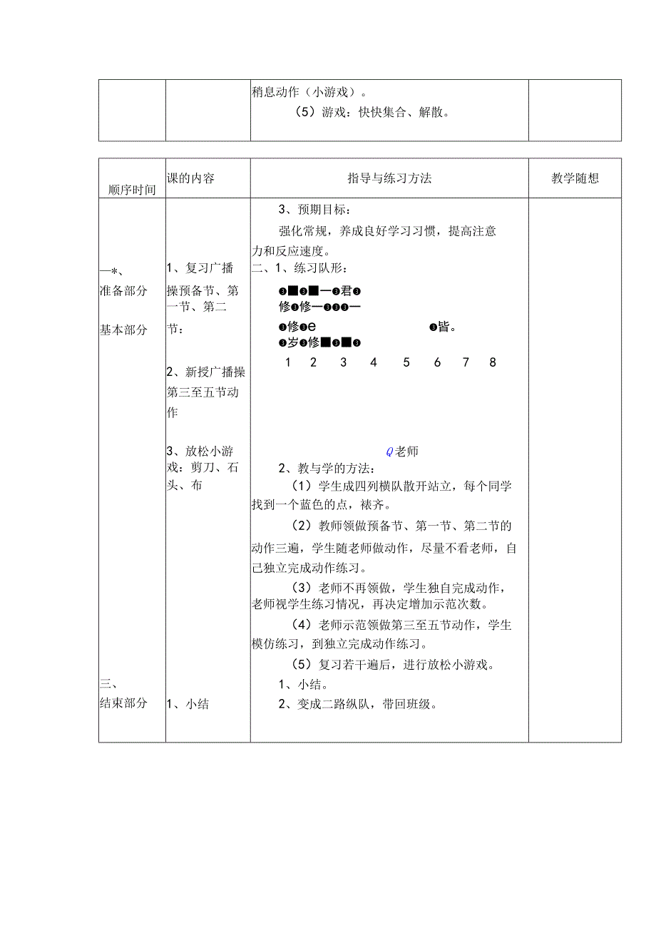 小学六年级体育与健康第一学期学会广播操预备节第三、四、五节动作技术教学.docx_第2页