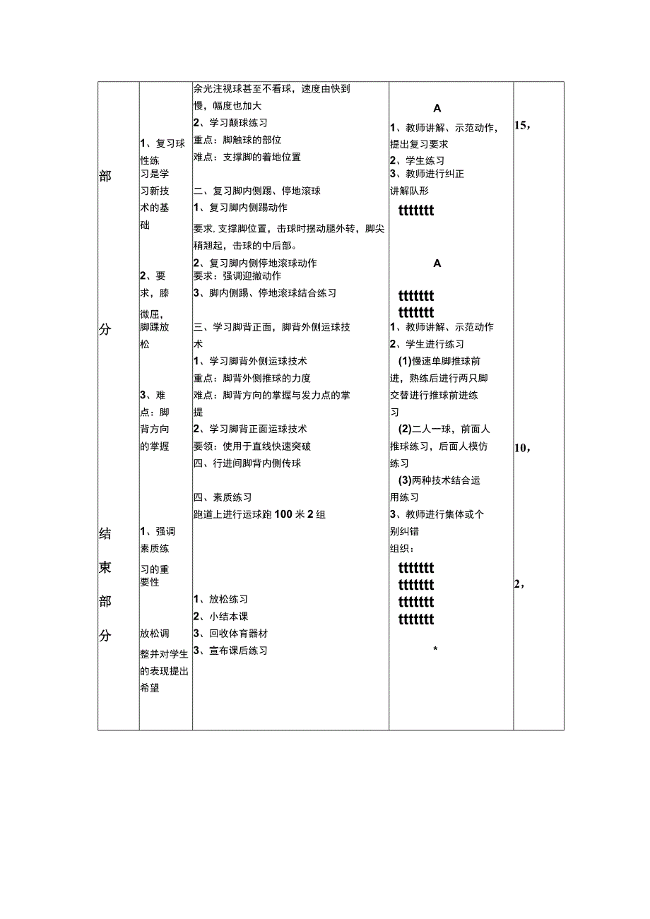 体育与健身课时计划足球掌握脚内侧踢停球的技术教案.docx_第2页