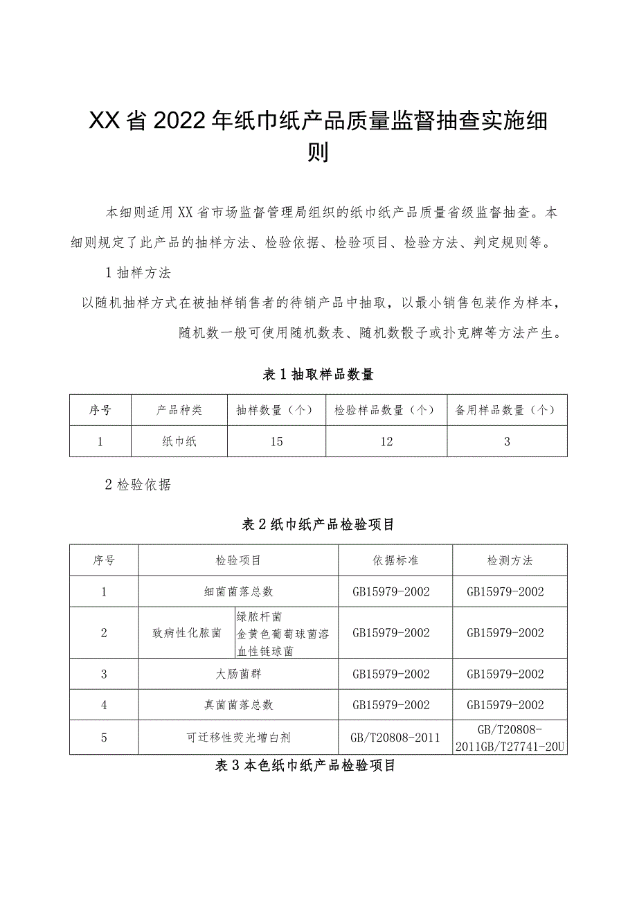 2022年纸巾纸产品质量监督抽查实施细则.docx_第1页