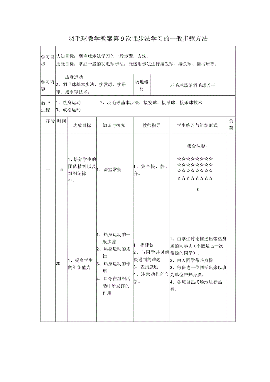 羽毛球教学教案第9次课步法学习的一般步骤方法.docx_第1页