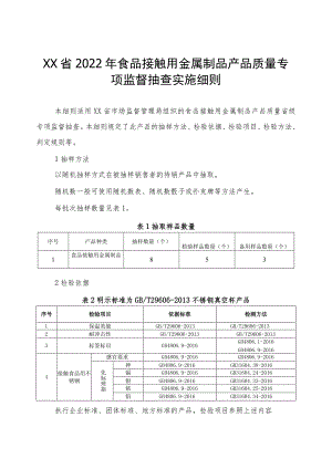 2022年食品接触用金属制品产品质量专项监督抽查实施细则.docx