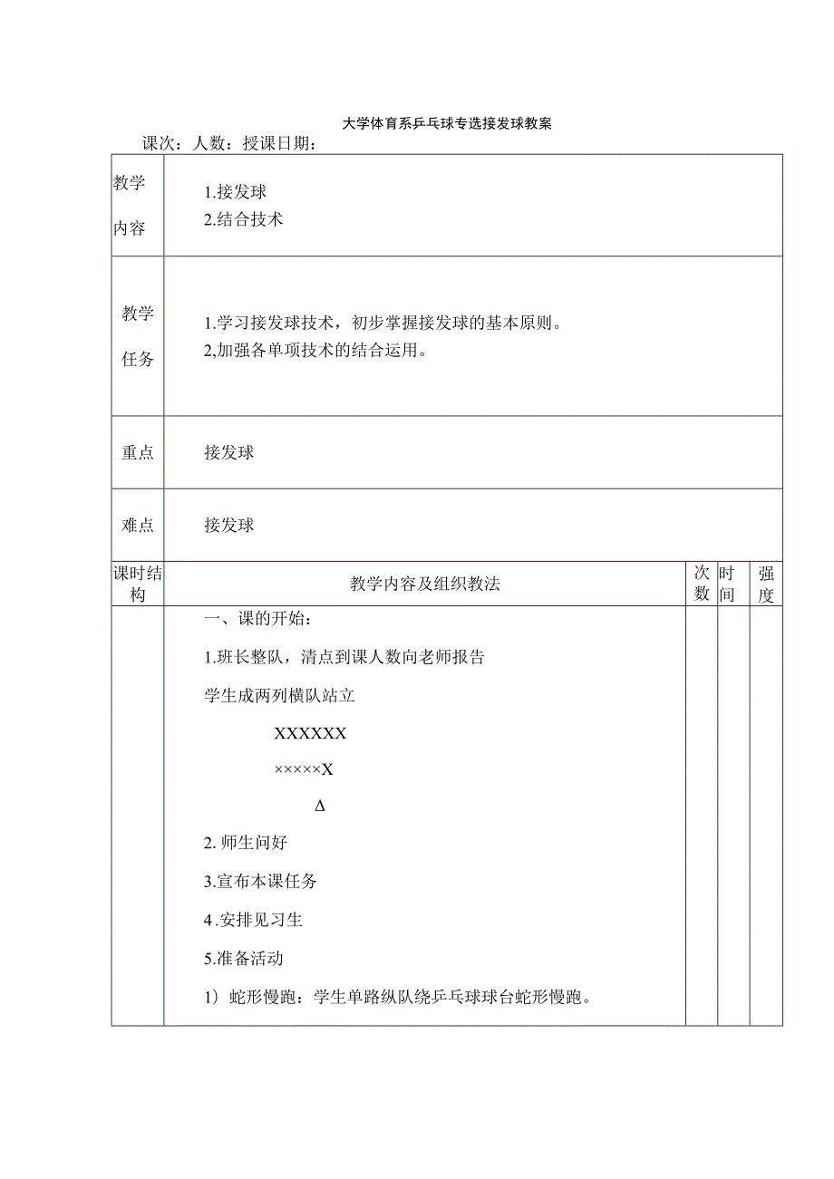 大学体育系乒乓球专选接发球教案.docx_第1页