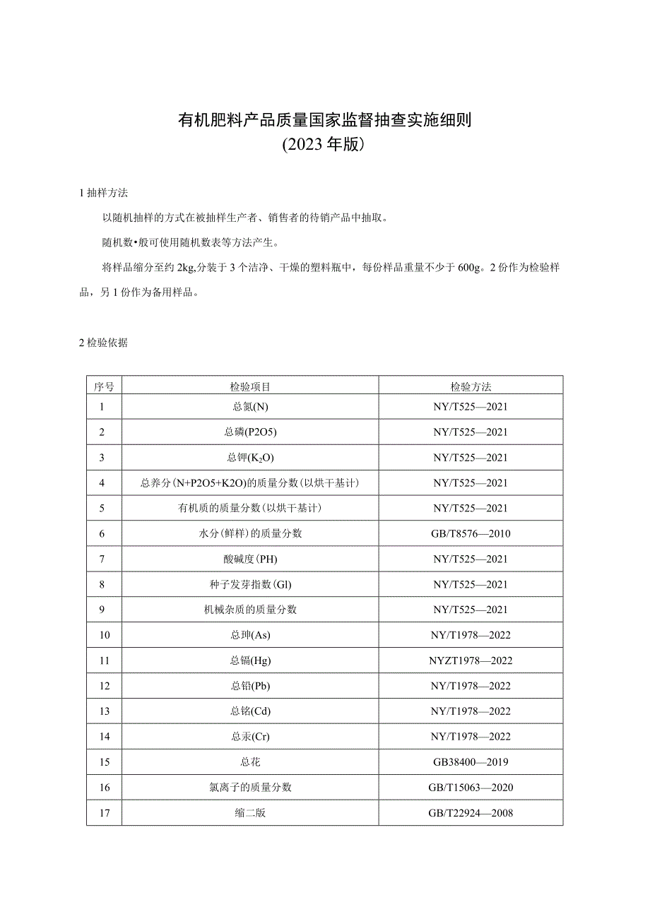 有机肥料产品质量国家监督抽查实施细则（2023年版）.docx_第1页