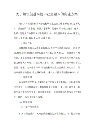 关于加快促进高校毕业生融入的实施方案.docx