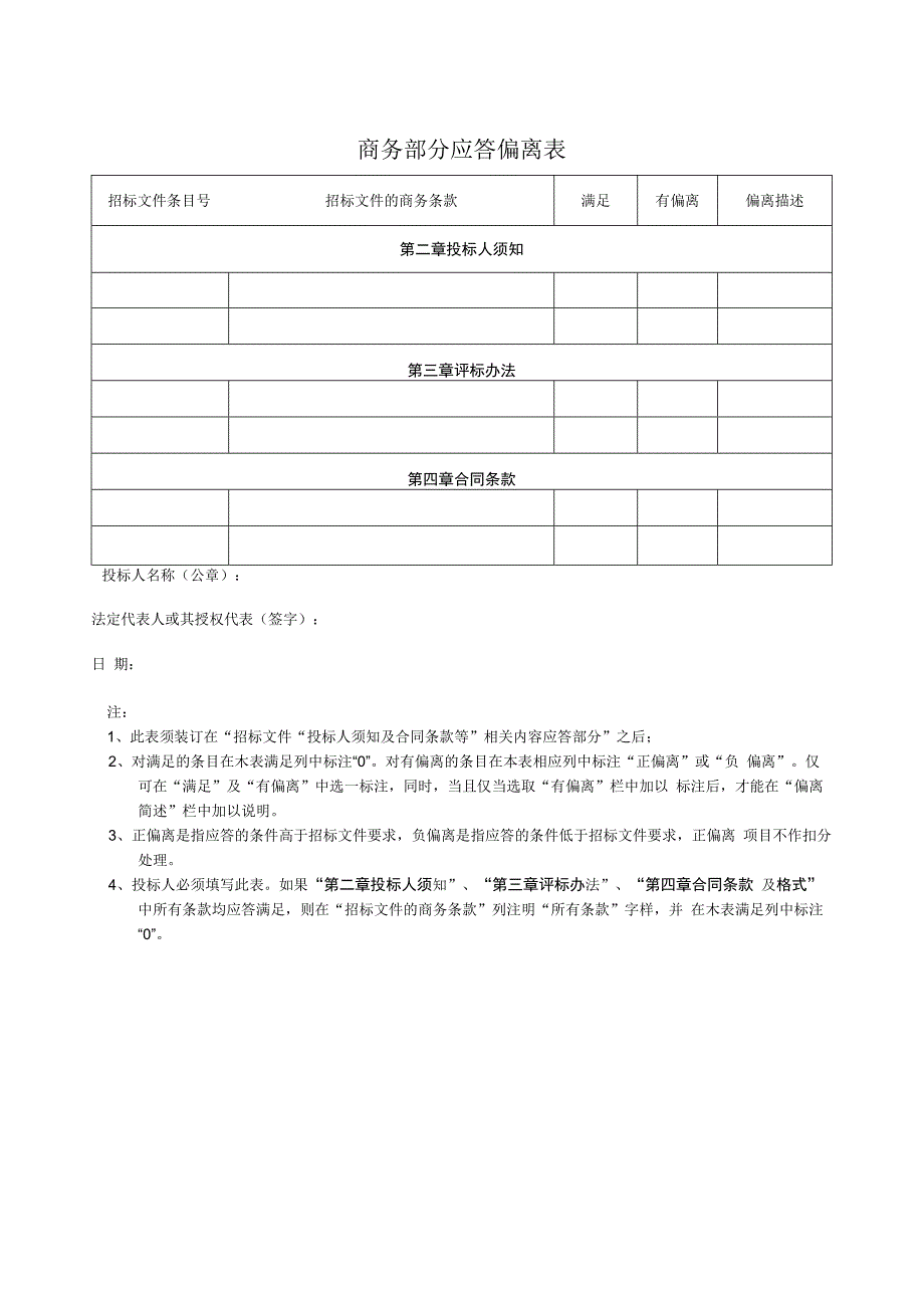 商务部分应答偏离表 1 (2023年).docx_第1页