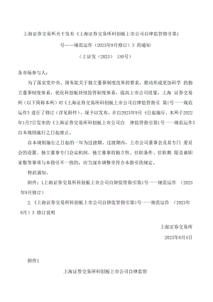 上海证券交易所关于发布《上海证券交易所科创板上市公司自律监管指引第1号——规范运作(2023年8月修订)》的通知.docx