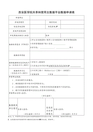 西安医学院共享和使用主数据平台数据申请表.docx