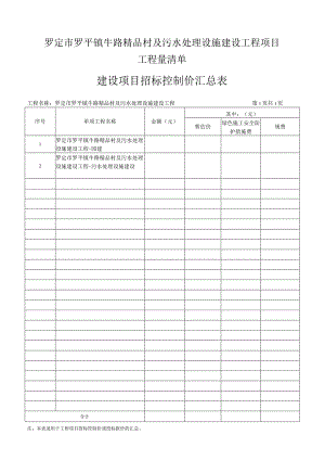 罗定市罗平镇牛路精品村及污水处理设施建设工程项目工程量清单建设项目招标控制价汇总表.docx