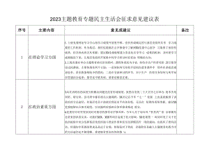 2023主题教育专题民主生活会征求意见建议表（含意见建议内容）.docx