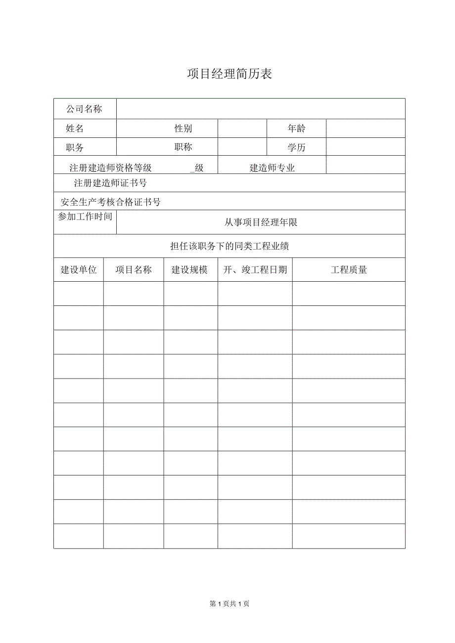 项目经理简历表(2023年).docx_第1页