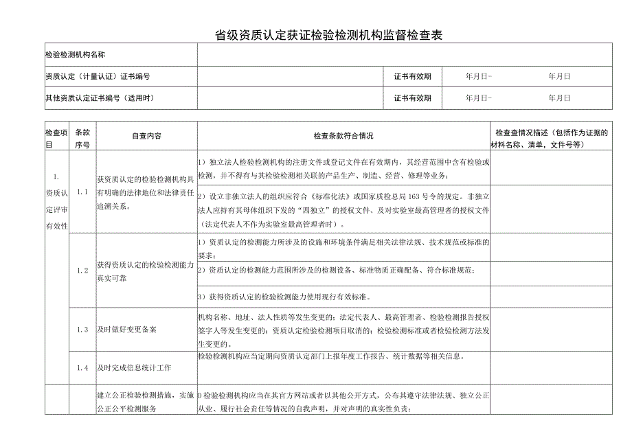 省级资质认定获证检验检测机构监督检查表.docx_第1页