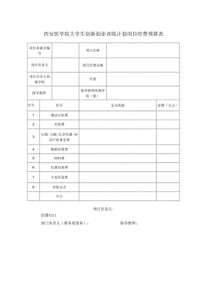 西安医学院大学生创新创业训练计划项目经费预算表.docx