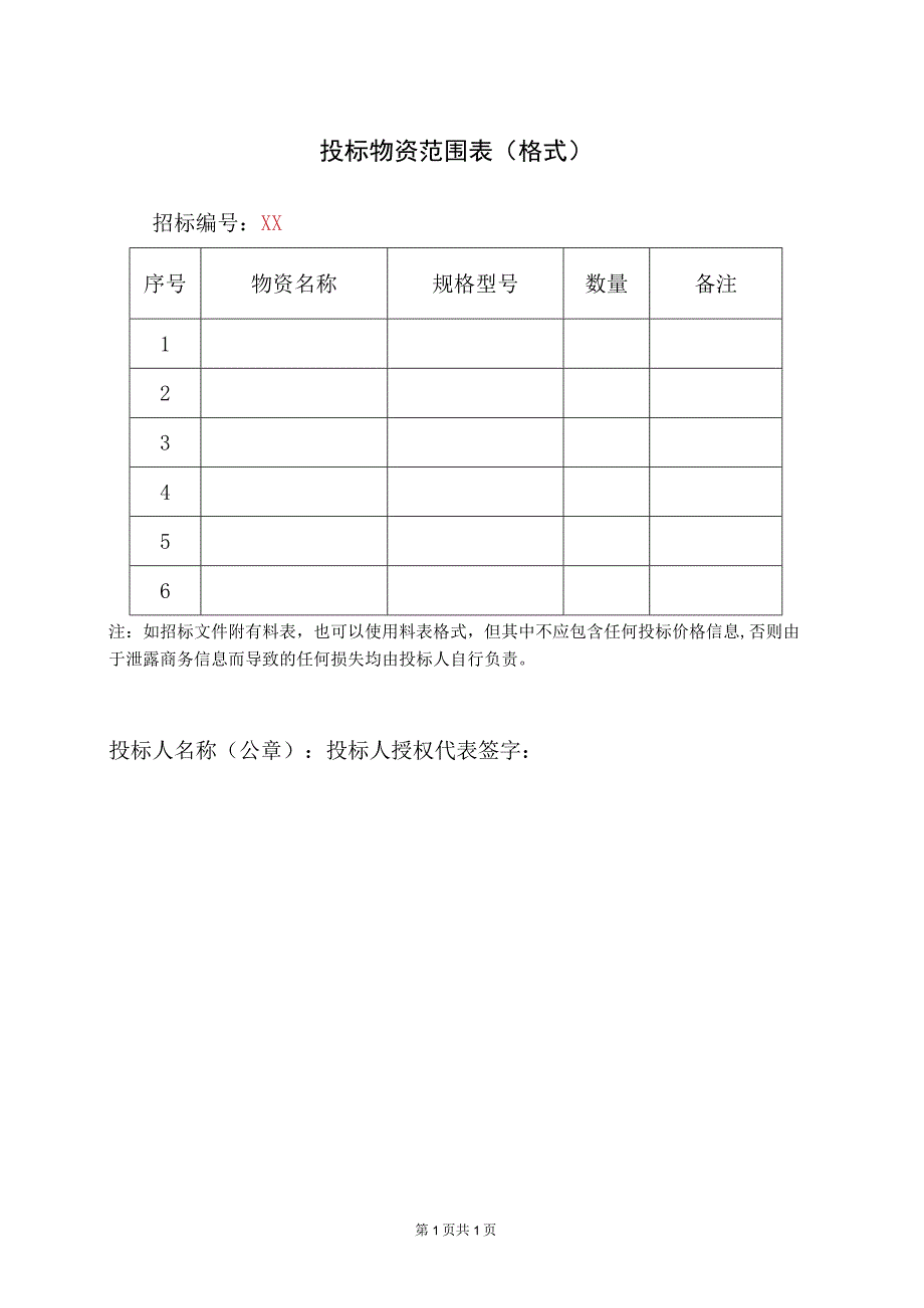 投标物资范围表（格式）41(2023年).docx_第1页