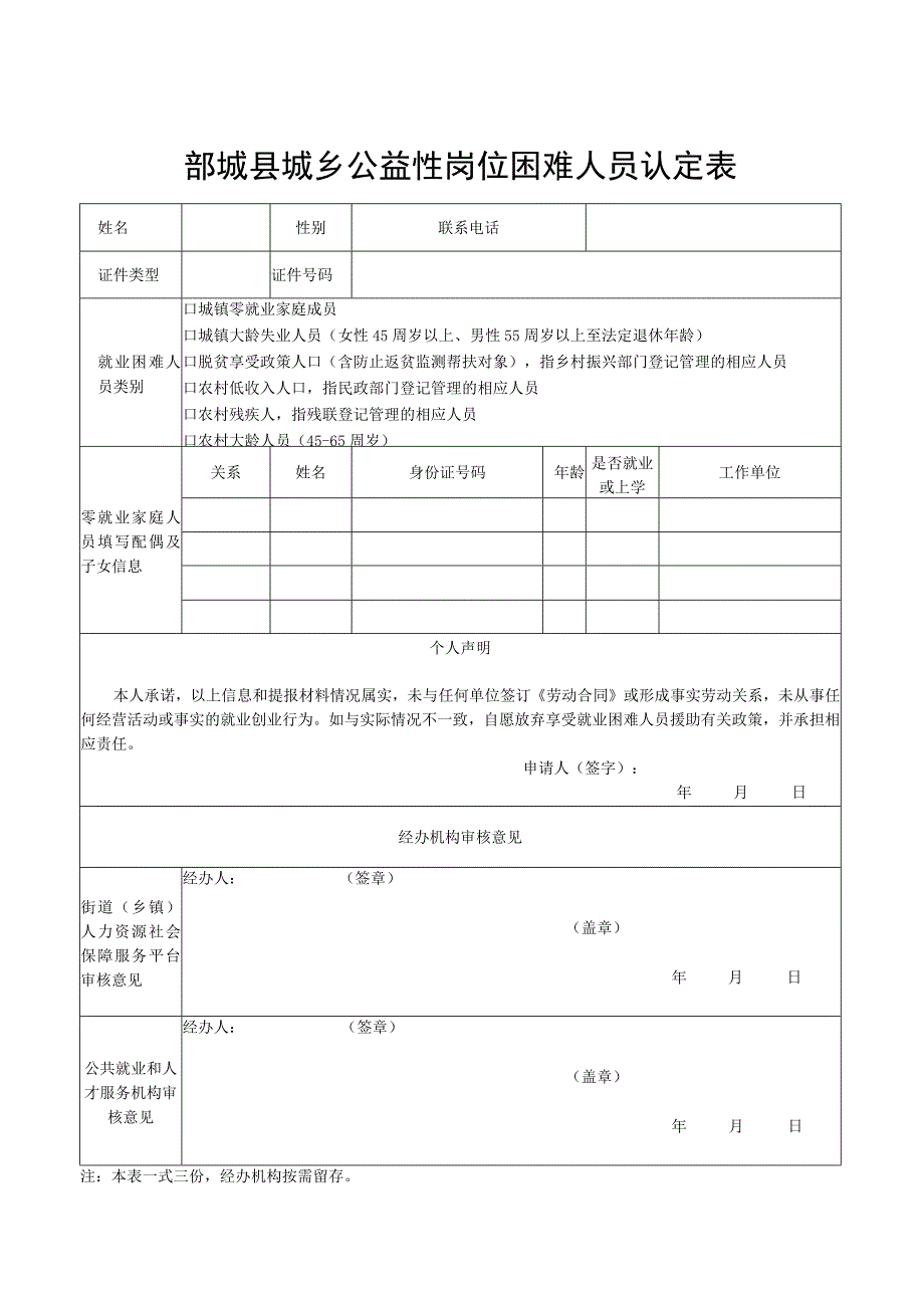 郯城县城乡公益性岗位困难人员认定表.docx_第1页