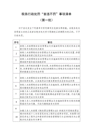 税务行政处罚“首违不罚”事项清单第一批.docx