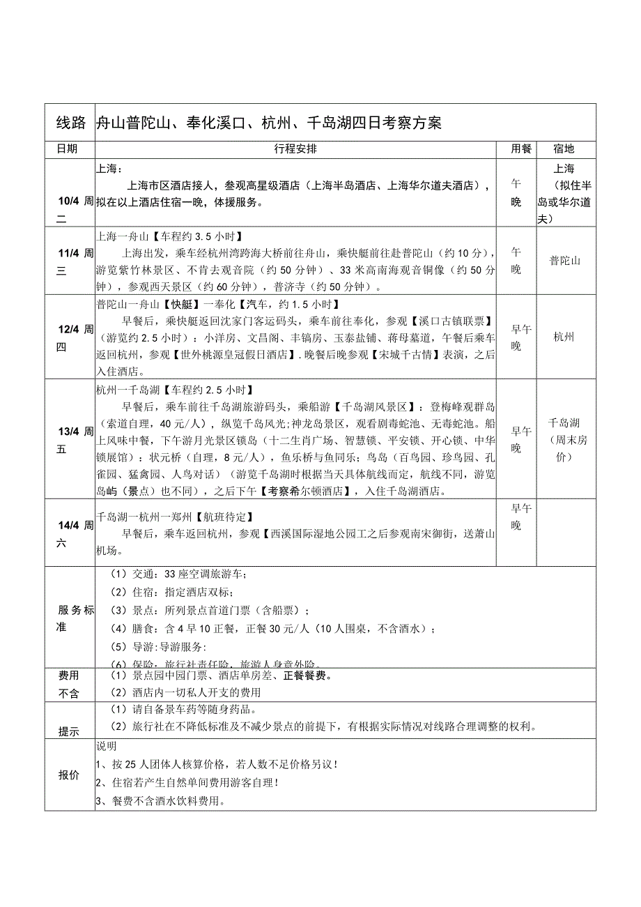 舟山普陀山、奉化溪口、杭州、千岛湖四日考察方案.docx_第1页