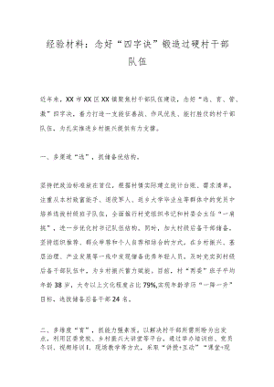 经验材料：念好“四字诀”锻造过硬村干部队伍.docx