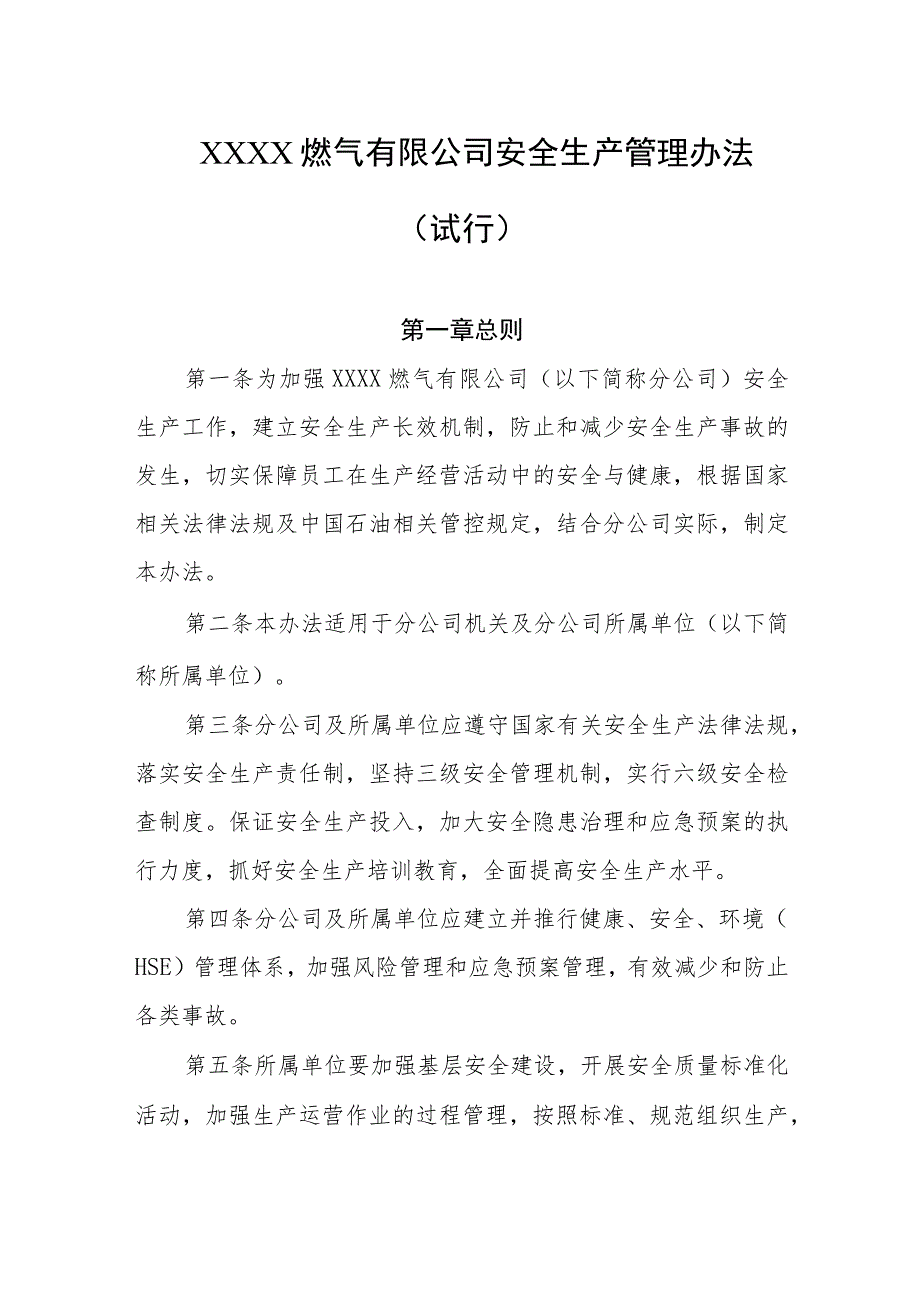 燃气有限公司安全生产管理办法（试行）.docx_第1页