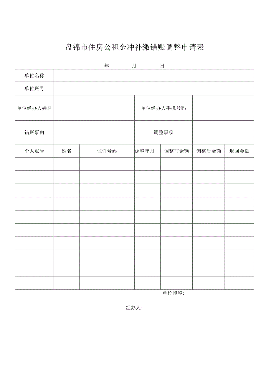 盘锦市住房公积金冲补缴错账调整申请表.docx_第1页