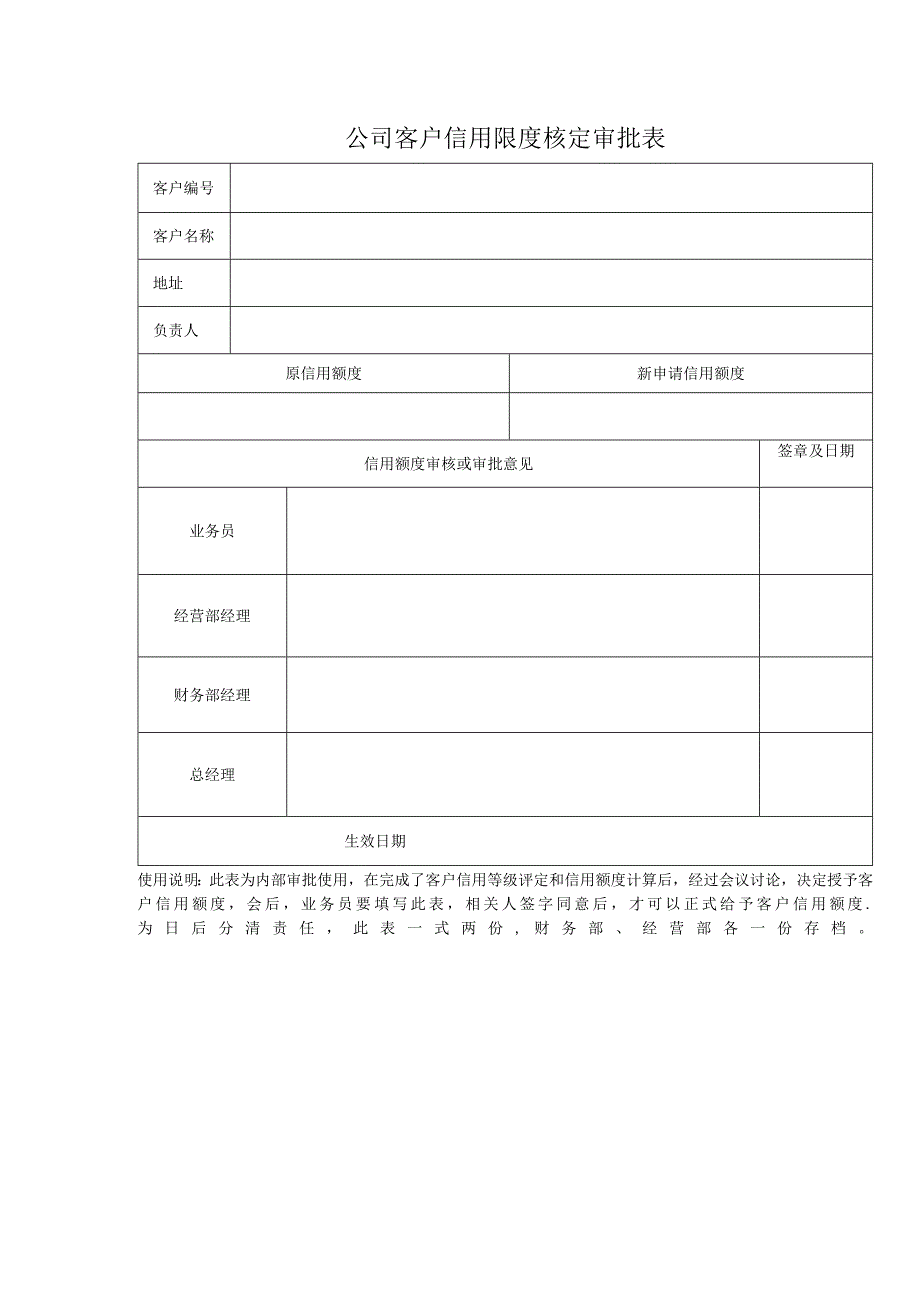 公司客户信用限度核定审批表.docx_第1页