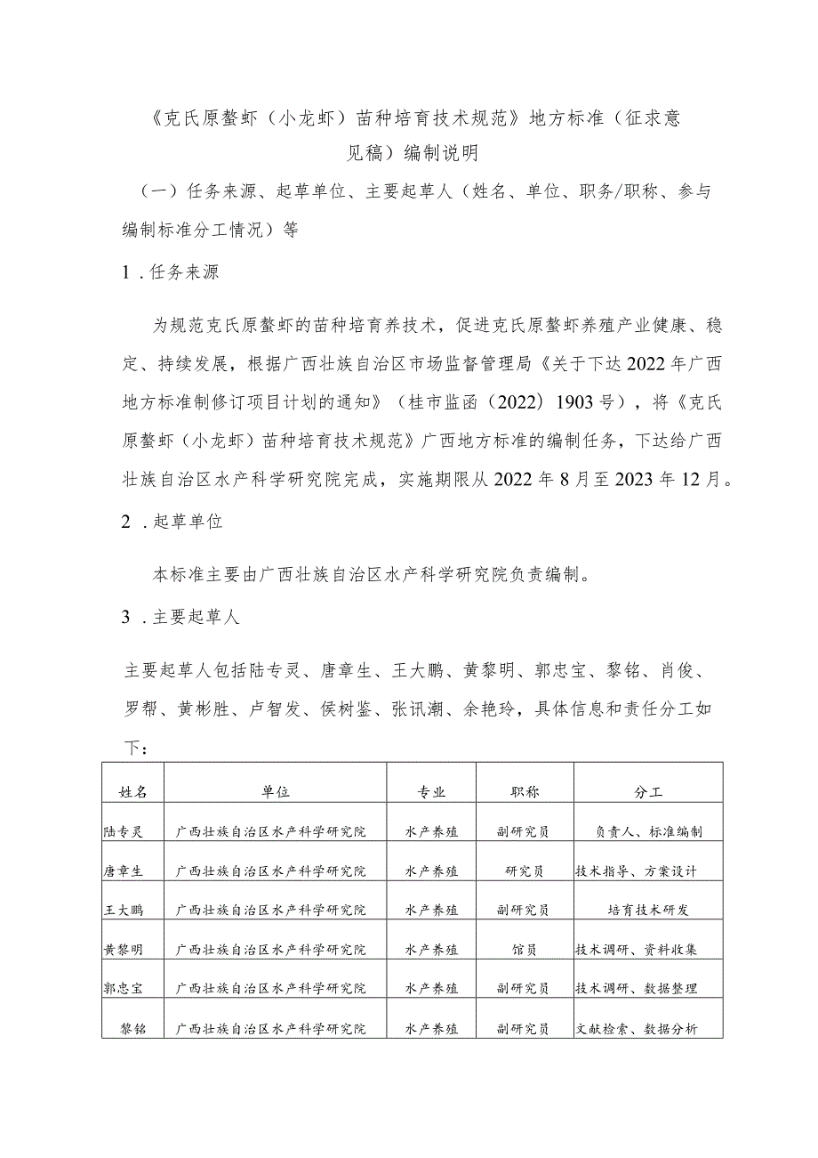 克氏原螯虾（小龙虾）苗种培育技术规范编制说明.docx_第1页