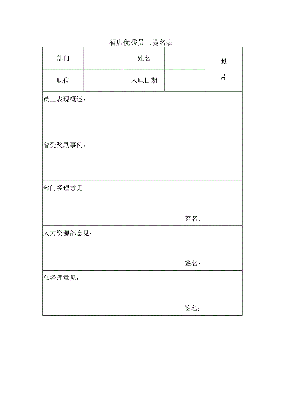 酒店优秀员工提名表.docx_第1页