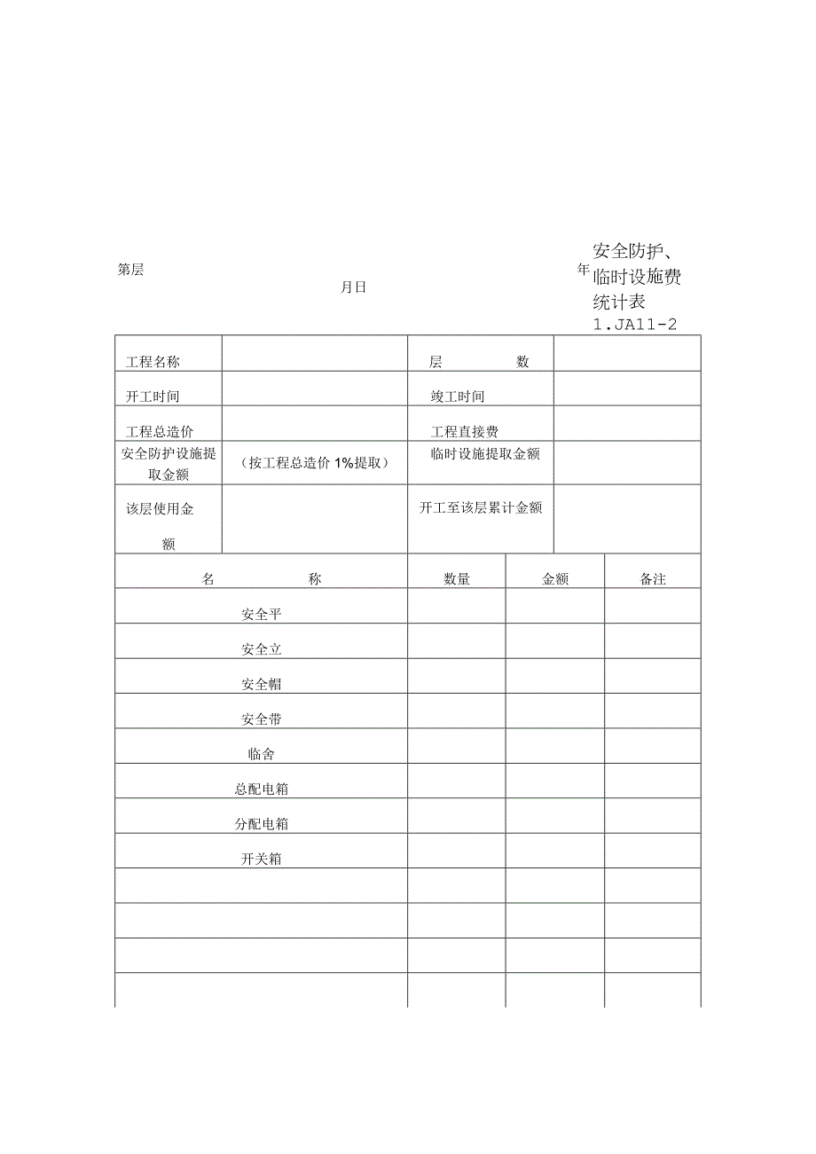 安全防护、临时设施费统计表范文.docx_第1页