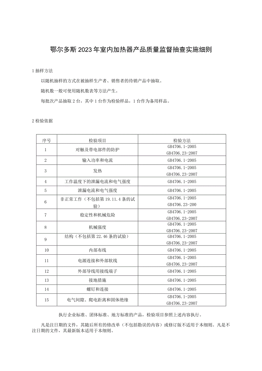 鄂尔多斯2023年室内加热器产品质量监督抽查实施细则.docx_第1页