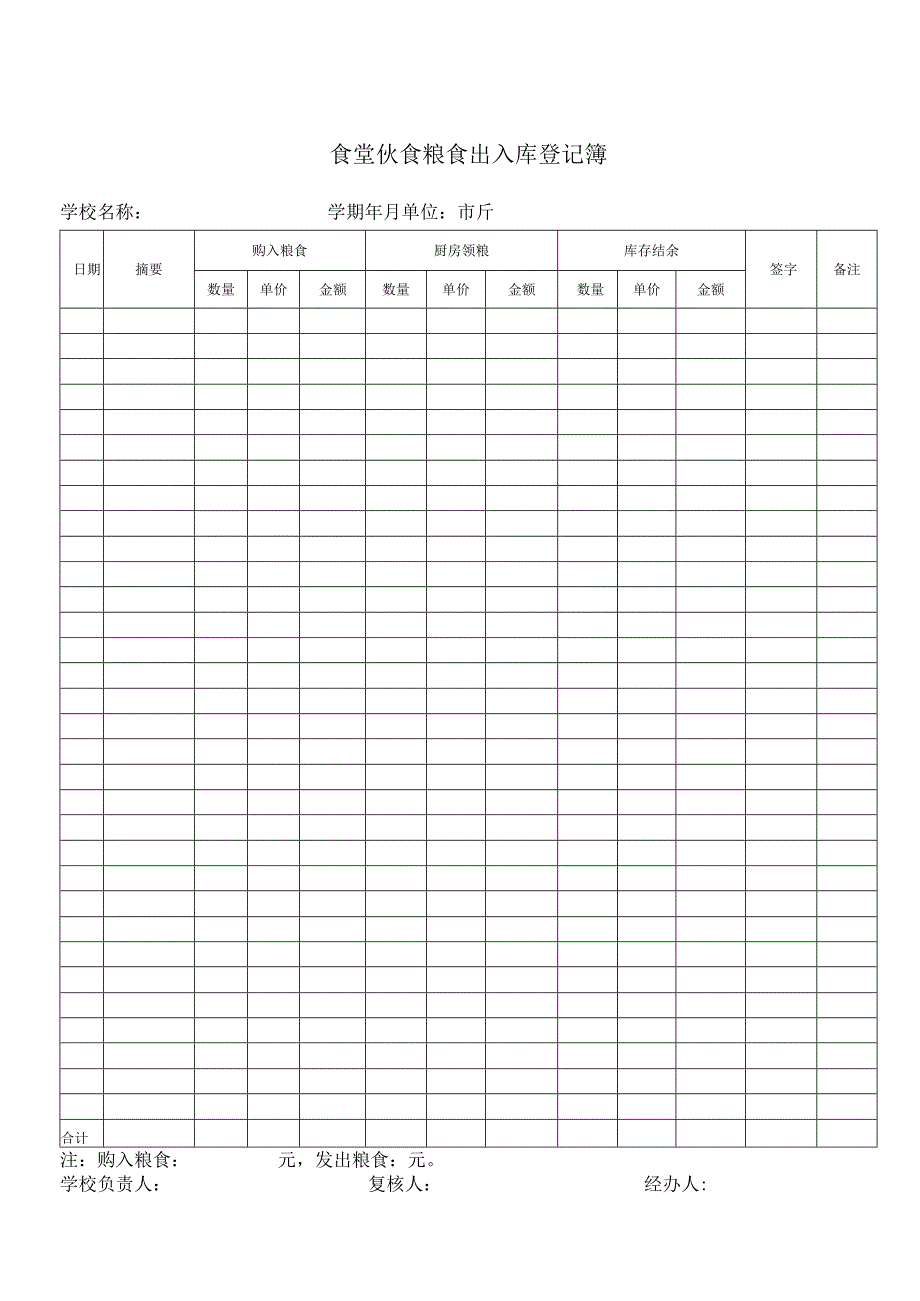 食堂伙食粮食出入库登记簿.docx_第1页