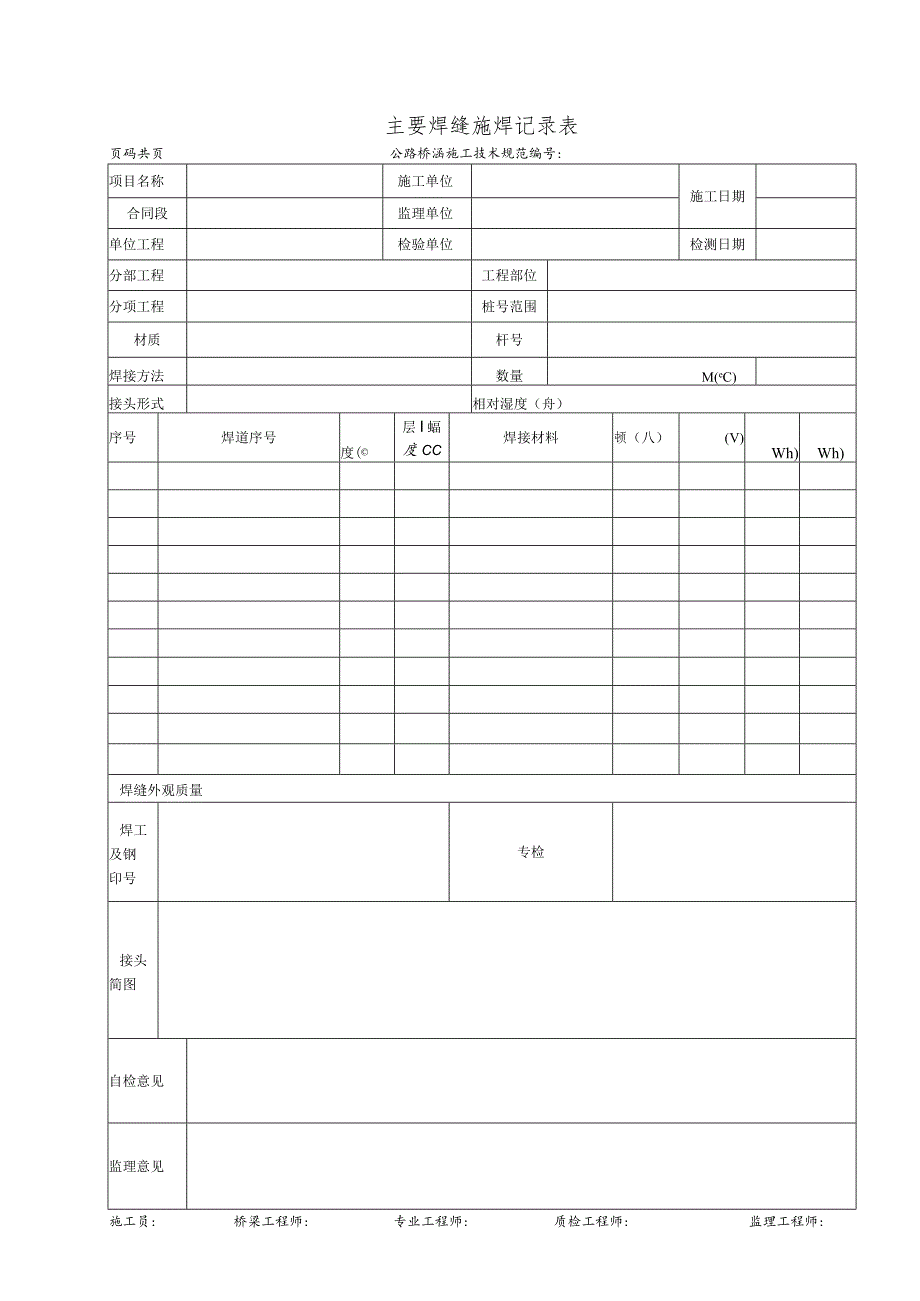 主要焊缝施焊记录表.docx_第1页