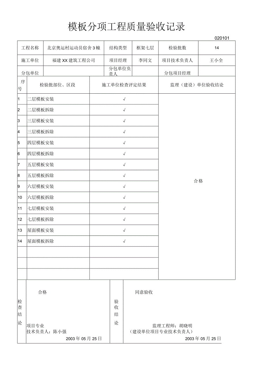 模-板分项工程质量验收记录.docx_第1页