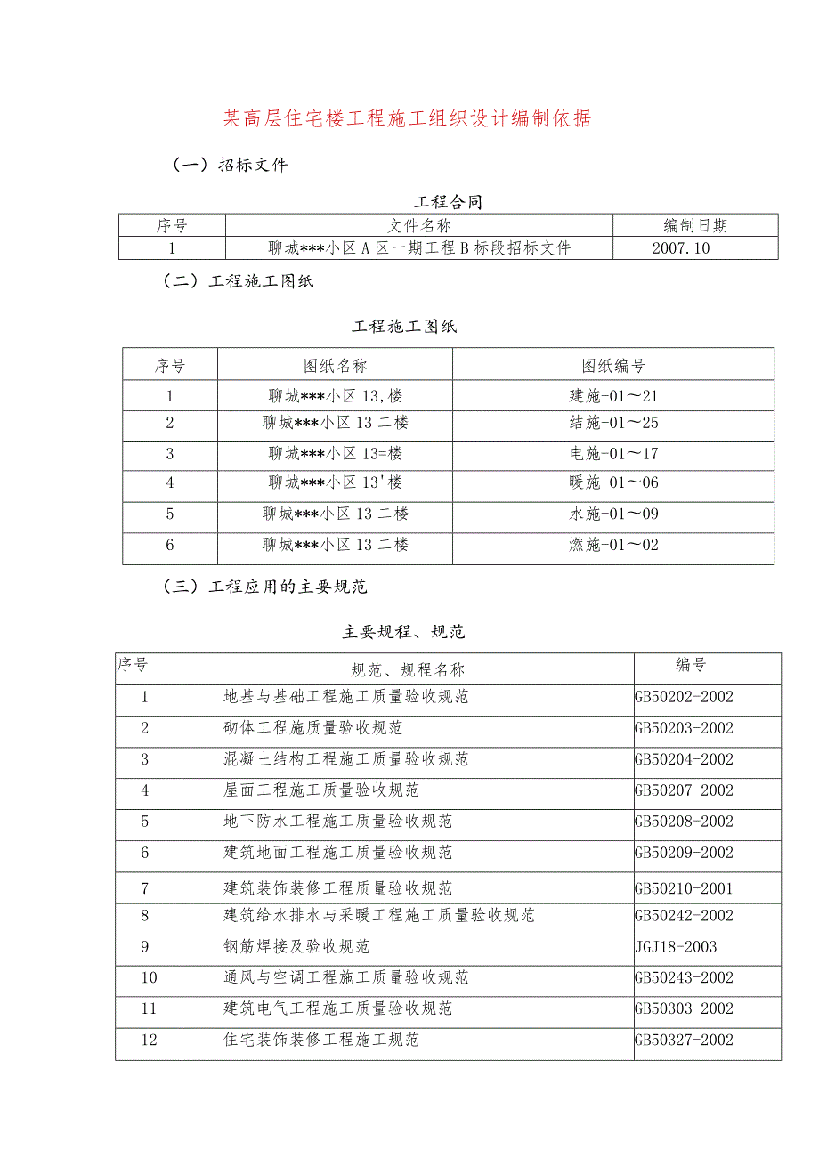 某高层住宅楼工程施工组织设计编制依据.docx_第1页