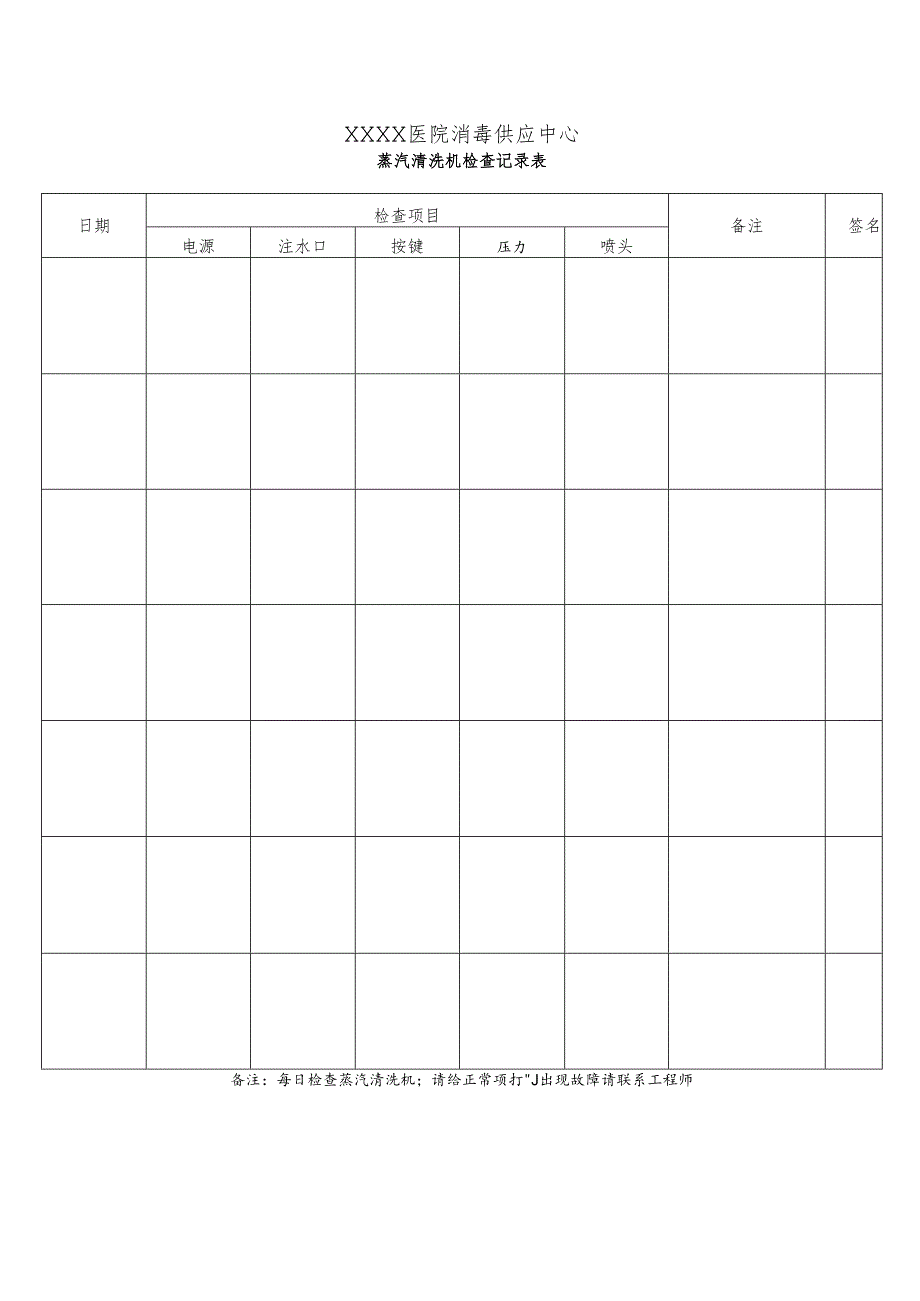 医院消毒供应中心蒸汽清洗机检查记录表.docx_第1页