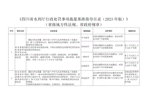 四川省水利厅行政处罚事项裁量基准指导目录（2023年版征求意见稿）》（省级地方性法规、省政府规章）.docx