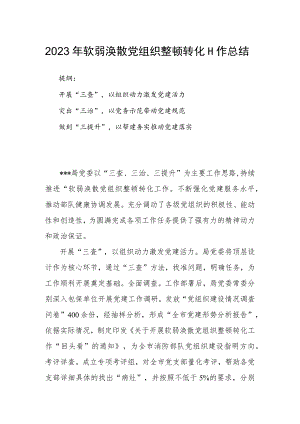 2023年软弱涣散党组织整顿转化工作总结.docx