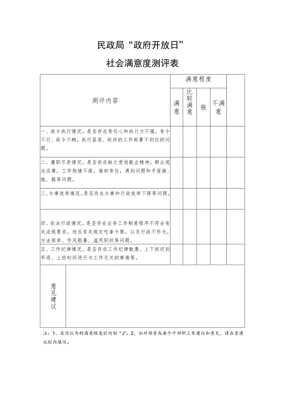 民政局政府开放日社会满意度测评表.docx_第1页