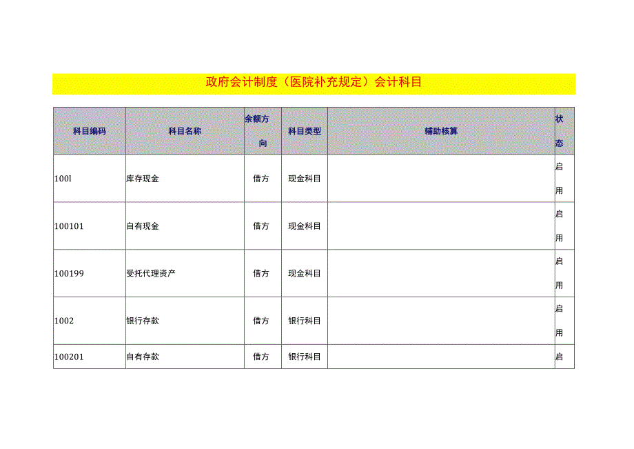 政府会计制度（医院补充规定）会计科目.docx_第1页