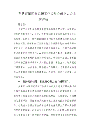 在共青团国资系统工作委员会成立大会上的讲话.docx