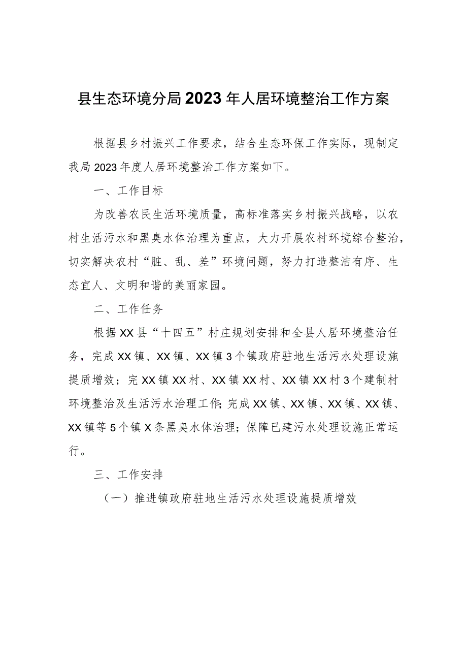 县生态环境分局2023年人居环境整治工作方案.docx_第1页