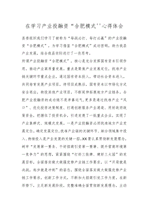 在学习产业投融资“合肥模式”心得体会.docx