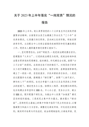 关于2023年上半年落实“一岗双责”情况的报告.docx