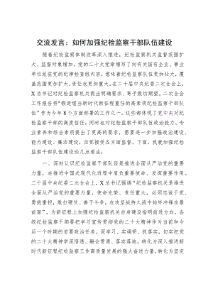 研讨发言：如何加强纪检监察干部队伍建设.docx