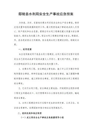 鄢陵县水利局安全生产事故应急预案.docx