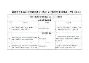 聊城市农业农村领域轻微违法行为不予行政处罚事项清单2021年版.docx