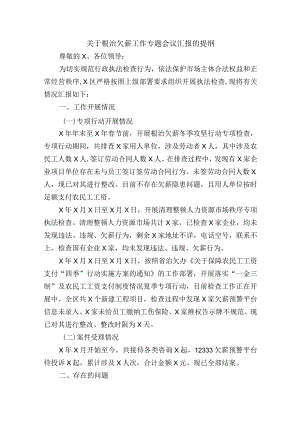 关于根治欠薪工作专题会议汇报的提纲.docx