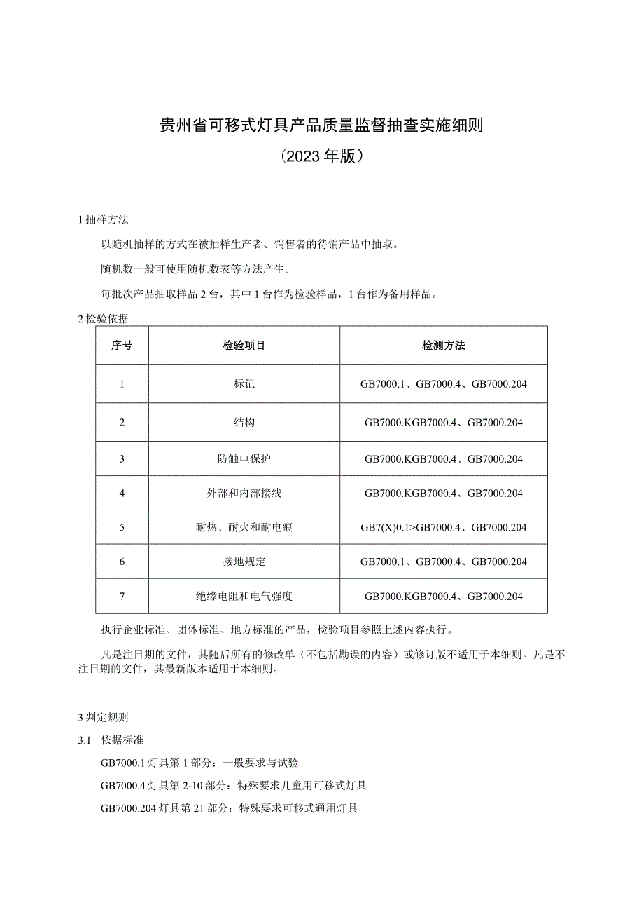 贵州省可移式灯具产品质量监督抽查实施细则（2023年版）.docx_第1页