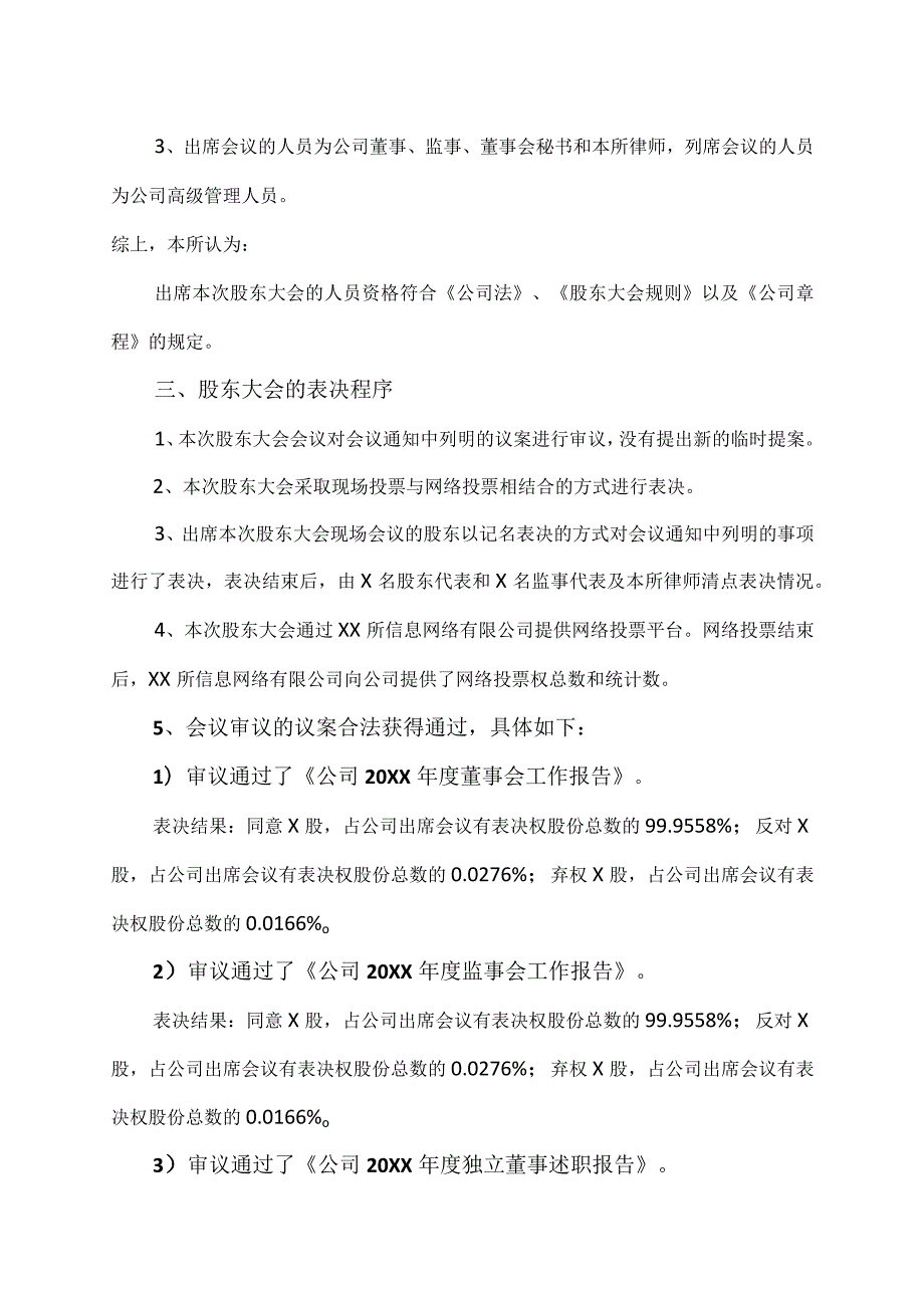 XX市XX律师事务所关于XX集团XX股份有限公司二Ｏ二X年年度股东大会的法律意见书.docx_第3页