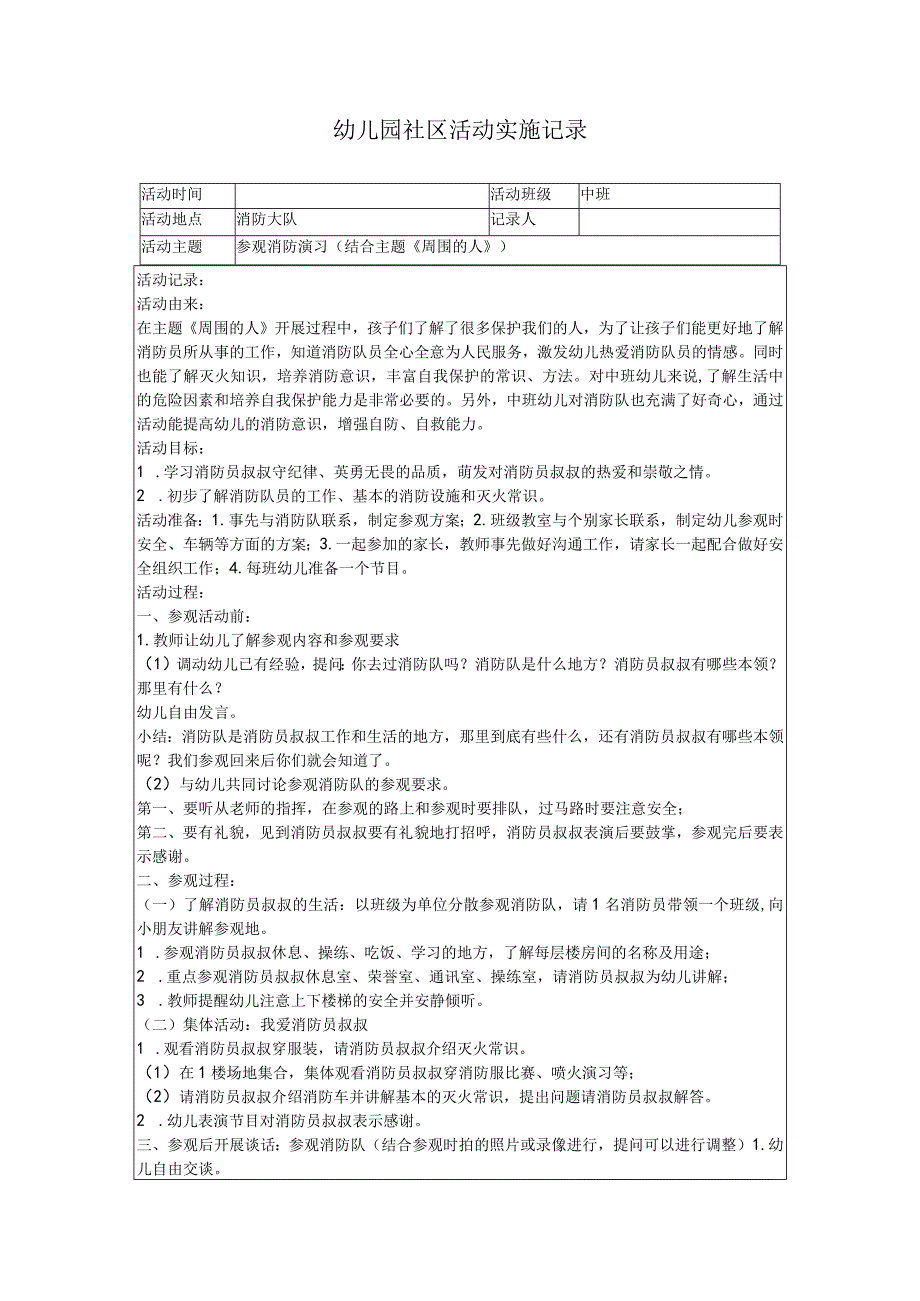 幼儿园社区活动实施记录.docx_第1页